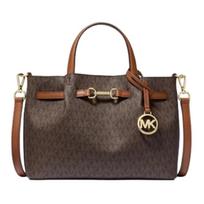 Michael Kors MK Carson Logo Žirgų Balnelio Formos Odos Pakaitalo Pirkinių Krepšys Moteriški Pirkinių Krepšiai Tamsiai Ruda Gili Ruda 35S5G2ZS5T-BROWN Basic Set (Bag+Dust Bag)