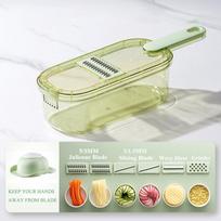Multi-function Mandoline Slicer for Kitchen, Handheld Vegetable Fruit Slicer Cutter with Container, Julienne Grater and Chopper žalia