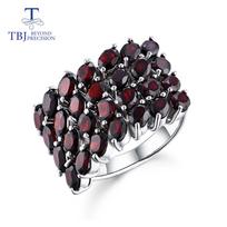 Didelis sidabrinis žiedas natūralaus brangakmenio juodo granato žiedai 925 sterlingų sidabro puikūs papuošalai moters jubiliejaus ir gimtadienio proga. us ring size 7# raudona
