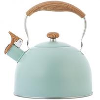 Fancy Stainless Steel Whistling Tea Kettle Wooden Handle Whistle Tea Pot Classic Water Boiler Suitable For All Stovetops Mint Green Decor žalia
