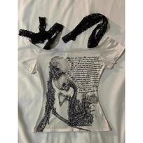 TrendHub Women Clothing Arcane Retro Stitch Skull Print Short-sleeved T-shirt Female Subculture Y2k Slim Lace-up Top Gothic Shoulder Tees S smėlis