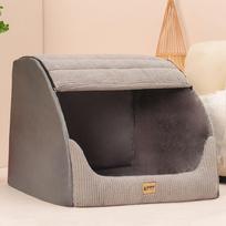 New Kennel Warm Winter Medium Large Dog Golden Retriever Removable and Washable Closed Bed Room Villa Cat Nest Pet Supplies M-45X35X30CM pilka spalva
