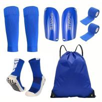 Professional Thick Football Sock Set with Leg Sleeves, Protective Plates, and Bandages 5-piece Arrow Set for Adults (39-44) mėlyna