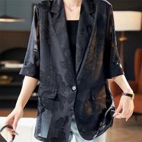 Women's Sunscreen Blazer Coat Summer Retro Jacquard Ladies Outerwear Appear Thin Mid Length Version Female Suit Jacket 3XL juoda