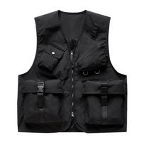 2026 Multi Pocket Hip Hop Techwear Style Tactical Cargo Vest Men Women Outdoor Sport Camping Fishing Waistcoat M juoda