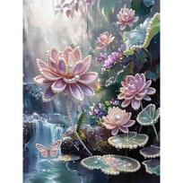 DIY 5D Lotus Pearl Art Kit No Frame Pearl Diamond Painting for Adults 30x40cm Floral Gem Art for Home Wall Decoration & Craft Gift 30x40cm