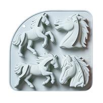 3D Horse Silicone Mold 4 Cavity Animal Shape Baking Tray for Cake Chocolate Candy Party Supplies DIY Kitchen Tools mėlyna