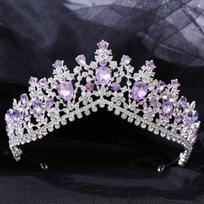Kmvexo Vintažinės sidabro spalvos violetinio kalnų krištolo tiaros karūnos galvos juostos nuotakos vakarėlio diademos vestuviniai plaukų papuošalai dekoracijos