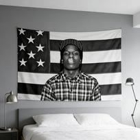 ASAP Rocky Rakim Mayers Gobelenas Hip Hop Rap Muzika Sieninė Vėliava Juoda Balta Pilka Dailė Miegamojo Bendrabučio Dekoravimui 74x94cm(29x37in)