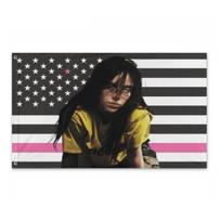 1 vnt. Billie Eilish Amerikos vėliavos gobelenas Poliesteris 2D Sienų menas Rožinis akcentas Juoda Balta Dekoracija Miegamajam Svetainei Muzikos Fa 74x94cm(29x37in)