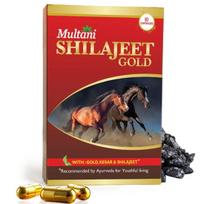 Multani Shilajeet Gold Ajurvedinės Shilajit kapsulės su Saffron, Safed Musli gyvybingumui, ištvermei, gerai savijautai 10 kapsulių 1 pakuotė