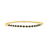 Vlen Natural Black Spinel Beads Bracelet Gold Plated Minimalist Stacking Bangle for Women Girls Delicate Jewelry Gift