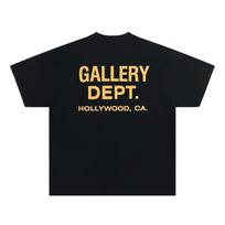 Vyriški GALLERY DEPT marškinėliai su juodu ir geltonu spaudiniu, Kalifornijos Holivudo gatvės stiliaus marškinėliai, vasariniai laisvalaikio trumparankoviai viršutiniai drabužiai S įvairiaspalvis