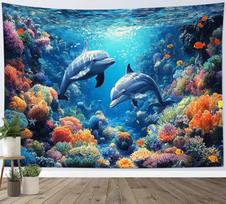 Mėlynojo vandenyno tropinių žuvų gobelenas Jūros vėžlys Koralinis rifas Sieninis kabinamas elementas miegamajam svetainei Gamtos peizažas Namų dekoras 74x94cm(29x37in)