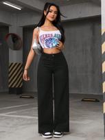 Multi-color High-Waisted Wide-Leg Loose Jeans for Women L (110-125 jin) juoda
