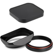 Haoge kvadratinis metalinis objektyvo gaubtas, skirtas Fujifilm X100VI Fuji X100V X100F X100T, su 49 mm UV filtro adapterio žiedu ir metaliniu dangteliu, sidabrinis Silver Lens Hood
