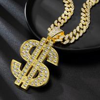 Fashion Hip Hop Dollar Pendant Necklace with 13mm Cuban Chain US Dollar Money Sign Necklaces Rap Rock Punk Jewelry for Man Gift 45CM