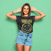 Retro Nirvana Smiley Musik Rock Grunge Kurt 80s Damen Oversize Bio Shirt 2XL