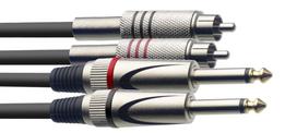 Audio kabelis Stagg 2 x 6.35mm Jack TRS - 2 x RCA 1.5m