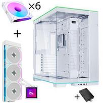 Lian Li O11 Dynamic EVO RGB PC-Gehäuse Bundle + HydroShift II LCD-S 360TL AiO + 6x UNI FAN SL-INF 120 Reverse Blade Lüfter - weiß