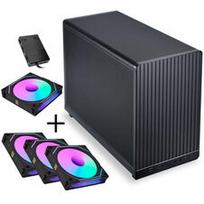 Lian Li DAN Cases A3-mATX - schwarz + 3x UNI FAN SL-INF 120 ARGB Reverse Blade Lüfter + 1x Standard PWM Lüfter - 120mm (Inkl. Controller)