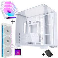Lian Li O11 Vision Compact - weiß + 3x UNI FAN SL-INF 120 ARGB Reverse Blade Lüfter - 120mm + HydroShift II LCD-S 360TL AiO-Wasserkühlung, 360mm