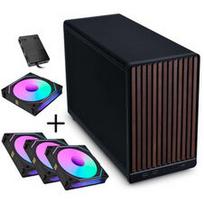 Lian Li DAN Cases A3-mATX - Walnuss, schwarz + 3x UNI FAN SL-INF 120 ARGB Reverse Blade Lüfter + 1x Standard PWM Lüfter - 120mm (Inkl. Controller)