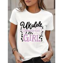 Women'S Ukulele Graphic T-Shirt - Casual Crew Neck Short Sleeve, Breathable Polyester Blend, Machine Washable, Ideal for Spring & Summer Outfits S balta
