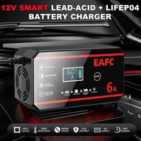 EAFC, 12V 6A Smart Battery Charger, Pulse Repair Charger for Car and Motorcycle Lead-Acid Batteries