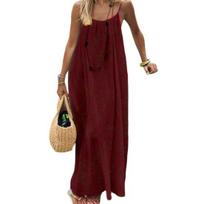 Summer Backless Cami Dress for Women Flowy Beach Vacation Maxi Sundress Spaghetti Strap Loose Lounge Dress M