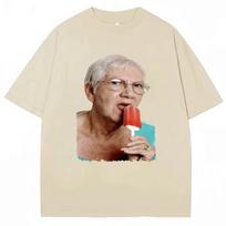 Funny Grandma Licking Red Popsicle Meme T Shirt Cute Granny Ice Cream Humor T Shirts Casual Cotton Oversized Men Women T-shirts S juoda