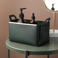 Leather PU Desktop Storage Box Creative Foldable Cosmetic Box with Handle Home Organizer Waterproof Bathroom Storage Basket 2025