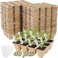 40 Pack Peat Seed Starter Trays with 40 Plants Labels 480 Cells Seedling Start Pots Kit Gardens Germination Plant Starter Trays
