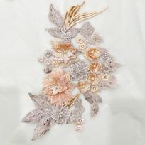 Elegant Embroidery Bead Patches Three-dimensional Polyester Flower Embroidered Patches Delicate Clothing Applique Dress Repair oranžinė
