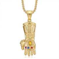 2026 Papuošalai Padengti 18K Auksiniu su Deimantais Keršytojų Thanos Pirštinės Pakabukas Karoliai 3MM+60CM