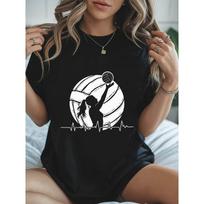 Women's Volleyball Graphic T-Shirt - Short Sleeve Crew Neck Top with Female Athlete Spike Print, Spring Summer Casual Blousewear Suitable S juoda