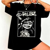 Gorillaz Vintažinis Grupės Portretas Grafinis Marškinėlis Per dydį Juodas Hip Hop Rock Gatvės Apranga Unisex Marškinėliai 4XL