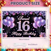16th Birthday Display Heart Accent Sweet 16 Banner Backdrop Golden Number Sweet Celebration Display For Photo Backdrop Birthday white