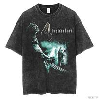 1990s Resident Evil Biohazard Leon Kennedy Oversized T-shirt Retro Washed T-shirt Men M