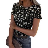 Ladies Slim Bottom T-shirt Fashion Casual   Round Neck Pullover Short Sleeve Top L juoda