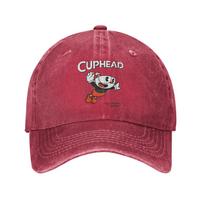 Cuphead Washed Baseball Cap Game Design Print Sun Hip Hop Hats Summer Couple Women Outdoor Gym Baseball Caps One Size