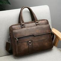 Vintage PU odos verslo portfelis Messenger Bag Rankinė vyrams Kelioninis darbo Kompiuterio krepšys Crossbody pečių paketas tamsiai ruda spalva