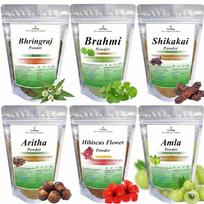VY YedaYug Kombinuotas pakuotė Brahmi Amla Reetha Shikakai Bhringraj Hibiscus Milteliai | 6 x 100g pakuočių pakuotė | Plaukų priežiūros produktai ir kaukė | Žolinis galvos odos