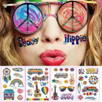 100Pcs Groovy 70S 80S Temporary Tattoos-12 Sheets Hippie Tattoo Stickers For Fan Birthday Party Decorations Hand Tattoo Party