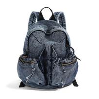 Denim Backpack Women's Fashionable Casual School Bag Trendy Rucksack with Drawstring Pockets šviesiai mėlyna spalva