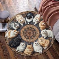 VIKAMA  Charming Kitten-Motif Vintage Round Rug Living Room, Study, Office Chair Round Mat Stylish Home Decor Rug 80x80cm