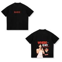 2026 JK dainininkės Raye koncertinis marškinėlis Unikali mada Trumpomis rankovėmis marškinėlis Hip Hop stiliaus apvalia kaklo iškirpte Unisex moteriški marškinėliai Streetwear marškinėlis M