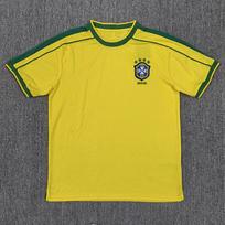 Retro '98 Brazilijos namų trumpomis rankovėmis futbolo marškinėliai (Dydžiai S-2XL) L geltona