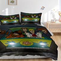 3 vnt. Scooby-Doo antklodės užvalkalų komplektas - Skalbiamas mašinoje, Apima 1 antklodės užvalkalą ir 2 pagalvių užvalkalus, Užpildas nepridedamas, Visų sezonų namų dekoras Do 135x200cm