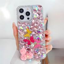 Blizganti, deimantinė, kalnų krištolo drugelio ir rožės telefono dėklas Google Pixel 10 9 Pro XL 9A 8 8A 7 7A 6 6A Google Pixel 10 rožinė